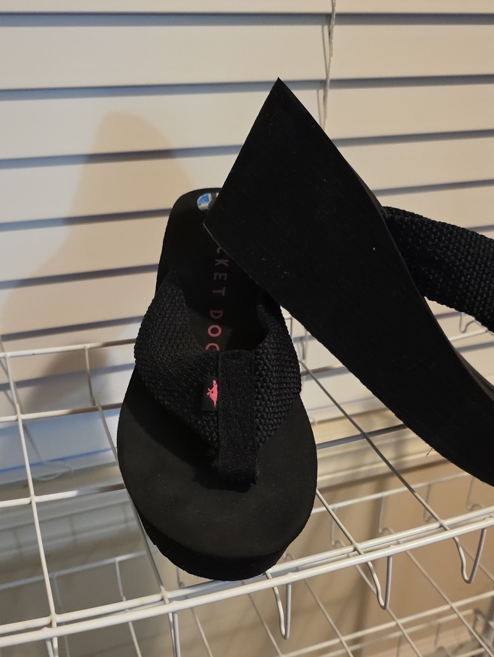 Rocket Dog Black Wedge Flip Flops with Pink Logo Accent
